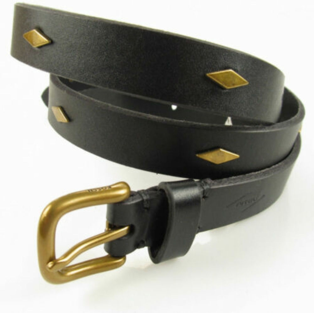 Fossil Black Leather Belt with Gold Accents